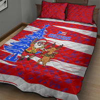 Puerto Rico Christmas Quilt Bed Set with Dancing Santa Reindeer Blue Tree and Festive Flag Design - Wonder Print Shop