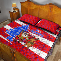 Puerto Rico Christmas Quilt Bed Set with Dancing Santa Reindeer Blue Tree and Festive Flag Design - Wonder Print Shop