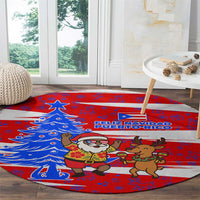 Puerto Rico Christmas Round Carpet with Dancing Santa Reindeer Blue Tree and Festive Flag Design - Wonder Print Shop