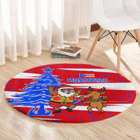 Puerto Rico Christmas Round Carpet with Dancing Santa Reindeer Blue Tree and Festive Flag Design - Wonder Print Shop