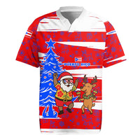 Puerto Rico Christmas Rugby Jersey with Dancing Santa Reindeer Blue Tree and Festive Flag Design - Wonder Print Shop