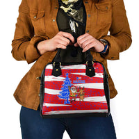 Puerto Rico Christmas Shoulder Handbag with Dancing Santa Reindeer Blue Tree and Festive Flag Design - Wonder Print Shop