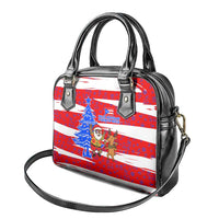 Puerto Rico Christmas Shoulder Handbag with Dancing Santa Reindeer Blue Tree and Festive Flag Design - Wonder Print Shop