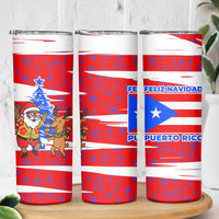 Puerto Rico Christmas Skinny Tumbler with Dancing Santa Reindeer Blue Tree and Festive Flag Design - Wonder Print Shop