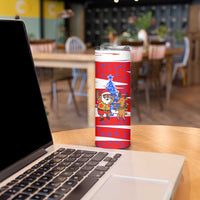 Puerto Rico Christmas Skinny Tumbler with Dancing Santa Reindeer Blue Tree and Festive Flag Design - Wonder Print Shop