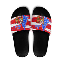 Puerto Rico Christmas Slide Sandals with Dancing Santa Reindeer Blue Tree and Festive Flag Design - Wonder Print Shop