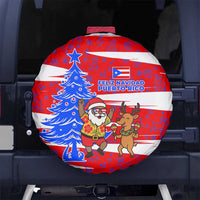 Puerto Rico Christmas Spare Tire Cover with Dancing Santa Reindeer Blue Tree and Festive Flag Design - Wonder Print Shop