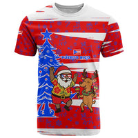 Puerto Rico Christmas T Shirt with Dancing Santa Reindeer Blue Tree and Festive Flag Design - Wonder Print Shop