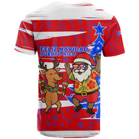 Puerto Rico Christmas T Shirt with Dancing Santa Reindeer Blue Tree and Festive Flag Design - Wonder Print Shop