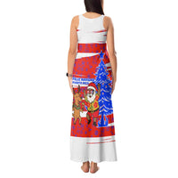 Puerto Rico Christmas Tank Maxi Dress with Dancing Santa Reindeer Blue Tree and Festive Flag Design - Wonder Print Shop