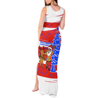 Puerto Rico Christmas Tank Maxi Dress with Dancing Santa Reindeer Blue Tree and Festive Flag Design - Wonder Print Shop