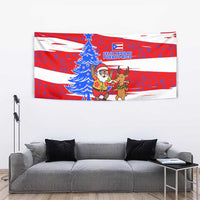 Puerto Rico Christmas Tapestry with Dancing Santa Reindeer Blue Tree and Festive Flag Design - Wonder Print Shop