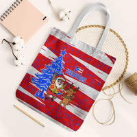 Puerto Rico Christmas Tote Bag with Dancing Santa Reindeer Blue Tree and Festive Flag Design - Wonder Print Shop