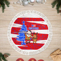Puerto Rico Christmas Tree Skirt with Dancing Santa Reindeer Blue Tree and Festive Flag Design - Wonder Print Shop
