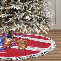 Puerto Rico Christmas Tree Skirt with Dancing Santa Reindeer Blue Tree and Festive Flag Design - Wonder Print Shop