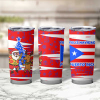 Puerto Rico Christmas Tumbler Cup with Dancing Santa Reindeer Blue Tree and Festive Flag Design - Wonder Print Shop