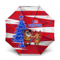 Puerto Rico Christmas Umbrella with Dancing Santa Reindeer Blue Tree and Festive Flag Design - Wonder Print Shop