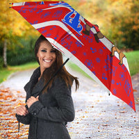 Puerto Rico Christmas Umbrella with Dancing Santa Reindeer Blue Tree and Festive Flag Design - Wonder Print Shop