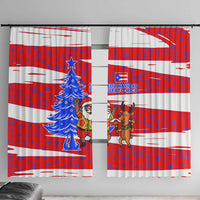 Puerto Rico Christmas Window Curtain with Dancing Santa Reindeer Blue Tree and Festive Flag Design - Wonder Print Shop
