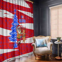 Puerto Rico Christmas Window Curtain with Dancing Santa Reindeer Blue Tree and Festive Flag Design - Wonder Print Shop