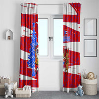 Puerto Rico Christmas Window Curtain with Dancing Santa Reindeer Blue Tree and Festive Flag Design - Wonder Print Shop