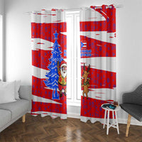 Puerto Rico Christmas Window Curtain with Dancing Santa Reindeer Blue Tree and Festive Flag Design - Wonder Print Shop