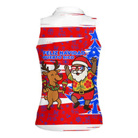 Puerto Rico Christmas Women Sleeveless Polo Shirt with Dancing Santa Reindeer Blue Tree and Festive Flag Design - Wonder Print Shop