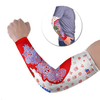 Puerto Rico Christmas Arm Sleeves with Taino Symbols Palm Tree Bongos and Holiday Pattern Design - Wonder Print Shop