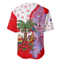Puerto Rico Christmas Baseball Jersey with Taino Symbols Palm Tree Bongos and Holiday Pattern Design - Wonder Print Shop