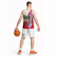 Puerto Rico Christmas Basketball Jersey with Taino Symbols Palm Tree Bongos and Holiday Pattern Design - Wonder Print Shop