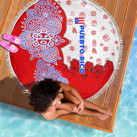 Puerto Rico Christmas Beach Blanket with Taino Symbols Palm Tree Bongos and Holiday Pattern Design - Wonder Print Shop
