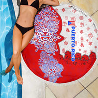 Puerto Rico Christmas Beach Blanket with Taino Symbols Palm Tree Bongos and Holiday Pattern Design - Wonder Print Shop