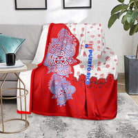 Puerto Rico Christmas Blanket with Taino Symbols Palm Tree Bongos and Holiday Pattern Design - Wonder Print Shop