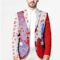 Puerto Rico Christmas Blazer with Taino Symbols Palm Tree Bongos and Holiday Pattern Design - Wonder Print Shop