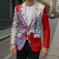 Puerto Rico Christmas Blazer with Taino Symbols Palm Tree Bongos and Holiday Pattern Design - Wonder Print Shop