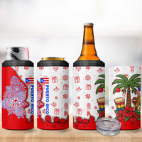 Puerto Rico Christmas 4 in 1 Can Cooler Tumbler with Taino Symbols Palm Tree Bongos and Holiday Pattern Design - Wonder Print Shop