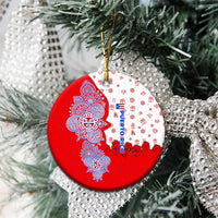 Puerto Rico Christmas Ceramic Ornament with Taino Symbols Palm Tree Bongos and Holiday Pattern Design - Wonder Print Shop