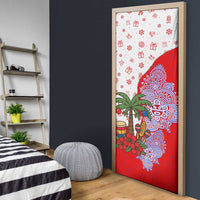 Puerto Rico Christmas Door Cover with Taino Symbols Palm Tree Bongos and Holiday Pattern Design - Wonder Print Shop