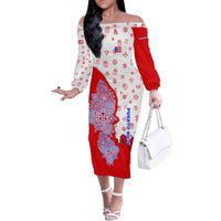 Puerto Rico Christmas Family Matching Off The Shoulder Long Sleeve Dress and Hawaiian Shirt with Taino Symbols Palm Tree Bongos and Holiday Pattern Design - Wonder Print Shop