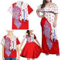 Puerto Rico Christmas Family Matching Off Shoulder Maxi Dress and Hawaiian Shirt with Taino Symbols Palm Tree Bongos and Holiday Pattern Design - Wonder Print Shop
