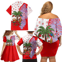 Puerto Rico Christmas Family Matching Off Shoulder Short Dress and Hawaiian Shirt with Taino Symbols Palm Tree Bongos and Holiday Pattern Design - Wonder Print Shop