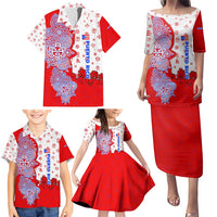 Puerto Rico Christmas Family Matching Puletasi and Hawaiian Shirt with Taino Symbols Palm Tree Bongos and Holiday Pattern Design - Wonder Print Shop