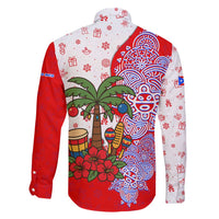 Puerto Rico Christmas Family Matching Short Sleeve Bodycon Dress and Hawaiian Shirt with Taino Symbols Palm Tree Bongos and Holiday Pattern Design - Wonder Print Shop
