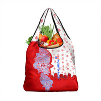 Puerto Rico Christmas Grocery Bag with Taino Symbols Palm Tree Bongos and Holiday Pattern Design - Wonder Print Shop