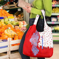 Puerto Rico Christmas Grocery Bag with Taino Symbols Palm Tree Bongos and Holiday Pattern Design - Wonder Print Shop