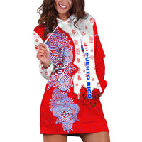 Puerto Rico Christmas Hoodie Dress with Taino Symbols Palm Tree Bongos and Holiday Pattern Design - Wonder Print Shop