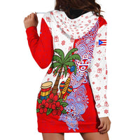 Puerto Rico Christmas Hoodie Dress with Taino Symbols Palm Tree Bongos and Holiday Pattern Design - Wonder Print Shop