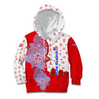 Puerto Rico Christmas Kid Hoodie with Taino Symbols Palm Tree Bongos and Holiday Pattern Design - Wonder Print Shop