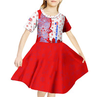 Puerto Rico Christmas Kid Short Sleeve Dress with Taino Symbols Palm Tree Bongos and Holiday Pattern Design - Wonder Print Shop