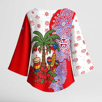 Puerto Rico Christmas Kimono Sleeve Blouse with Taino Symbols Palm Tree Bongos and Holiday Pattern Design - Wonder Print Shop
